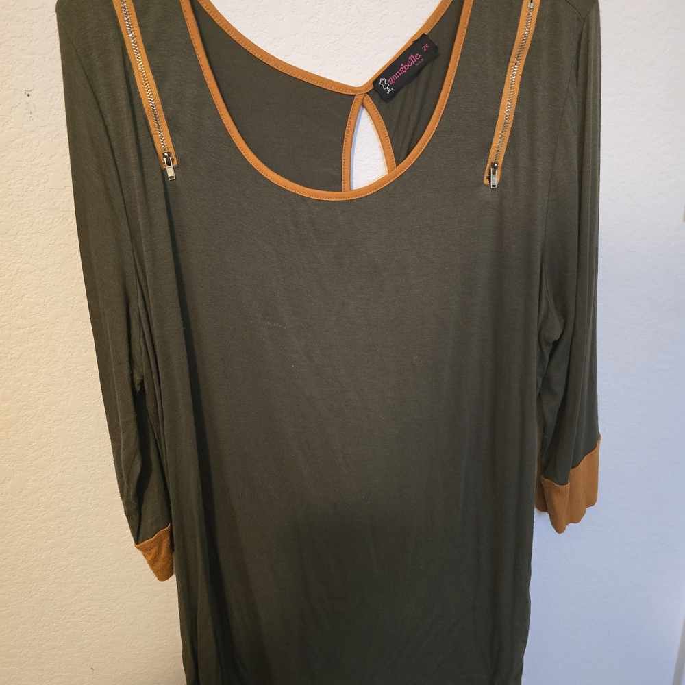 Olive Green and Tan Women's Top